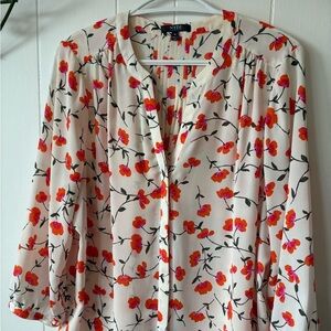 NYDJ Floral-Print Pintuck Blouse Medium